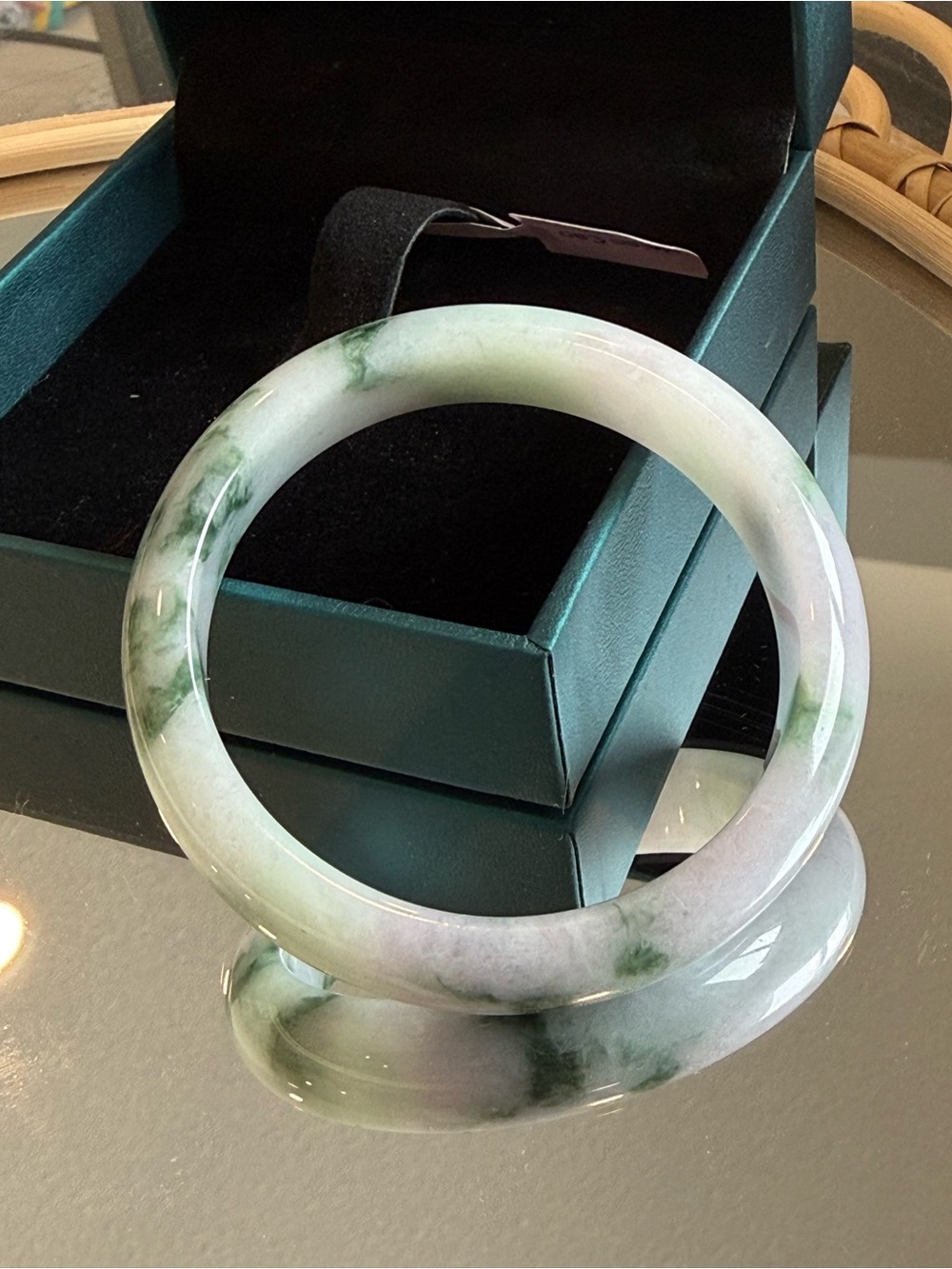 $4000CAD GIA Appraisal Jade-Inspired Green & White Bangle Bracelet size 58mm - Picture 9 of 14